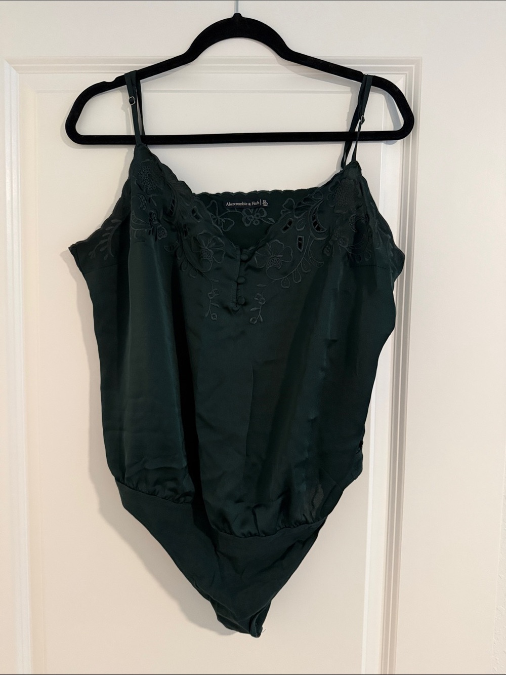 Abercrombie & Fitch Dark Green Lace-Trim Satin Bodysuit